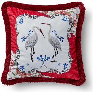 Allure Leylek Desenli Kadife Yastık 45x45 cm