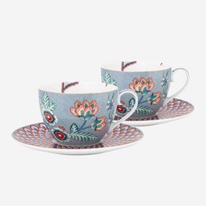 Flower Festival Porselen İkili Çay Fincan Takımı Mavi Renk 280 ml