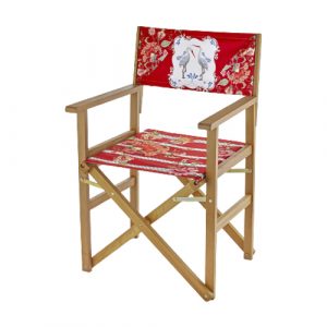 Allure-Kırmızı-Leylek-Desenli-Ahşap-Rejisör-Sandalyesi