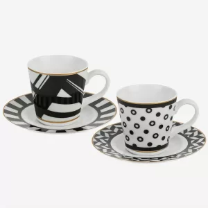 Siyah Beyaz Porselen Kahve Fincan Seti 70 ml