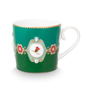 Love Birds Yeşil Madalyon Desenli Büyük Mug 250 ml