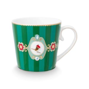 Love Birds Çizgili Yeşil Madalyon Desenli Büyük Mug 250 ml