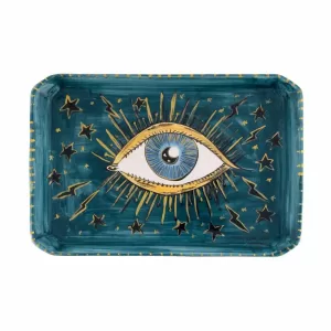 Inner Eye Collection Mavi Gözlü Handmade Seramik Tepsi