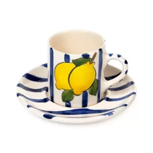 Amalfi Coast Lacivert Çizgili Limon Desenli Fincan