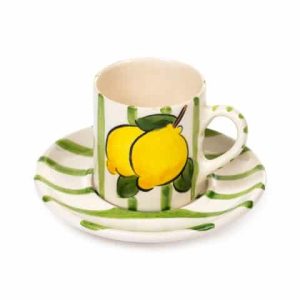 Amalfi Coast Yeşil Çizgili Limon Desenli Fincan